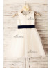 Beaded Ivory Satin Tulle Flower Girl Dress